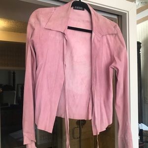 Pink suede leather short jacket
